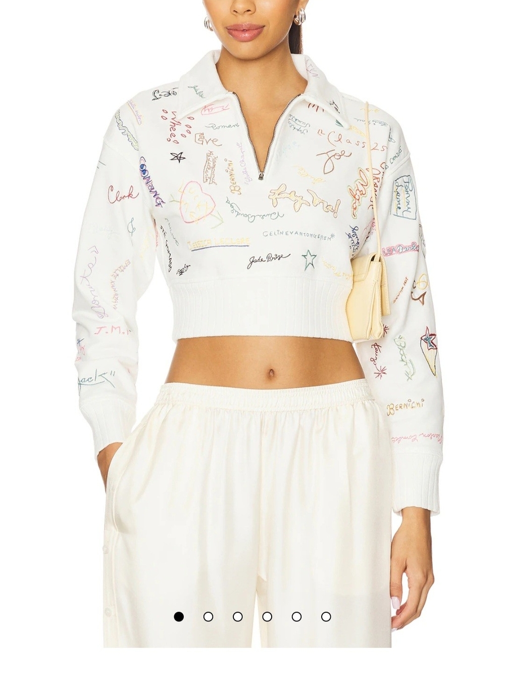 Kenzo White Cropped Zip-Front Sweatshirt with Multicolor Script